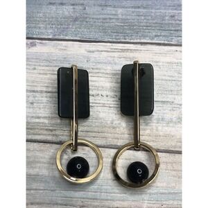 Pendulum Gold Tone Black Acrylic Earrings Unique NWOT